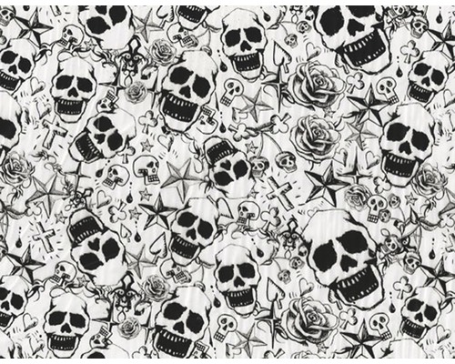 Film d'impression à l'eau Skulls CD-515-MS 100 x 50 cm Papier peint avec crânes, roses, étoiles et croix