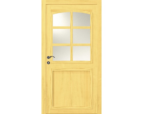 Porte en bois avec insert en verre et ferrures