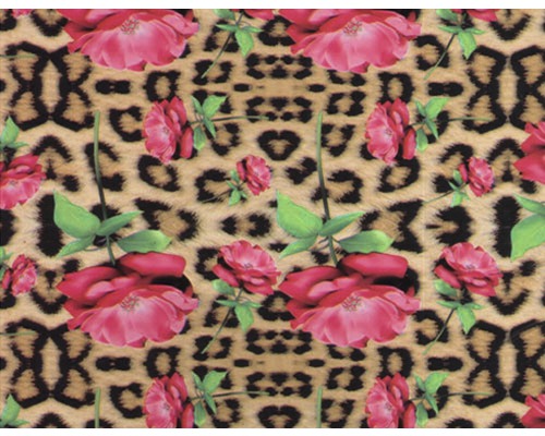 Film d'impression à l'eau léopard CD-220 100 x 50 cm Tissu textile avec roses et motif léopard
