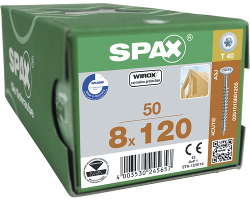 Paquet de 50 vis Spax, 8 x 120 millimètres