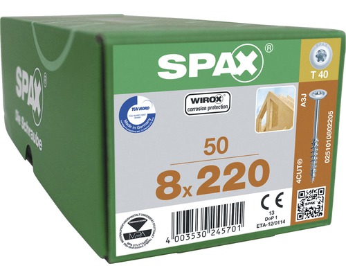 Vis Spax 8x220, 50 pièces dans un emballage vert
