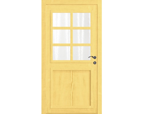 Porte en bois avec insert en verre et ferrures