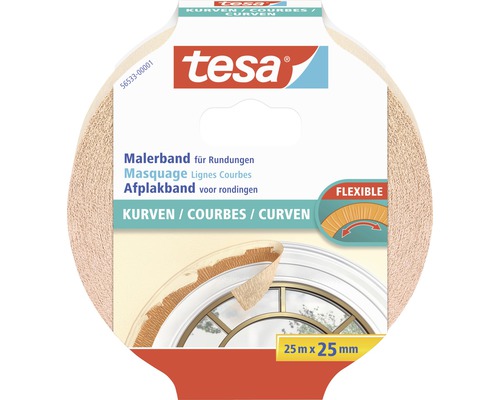 Ruban pour peintres tesa® pour courbes 25 m x 25 mm Tesa Ruban de masquage pour courbes, 25 mm x 25 m