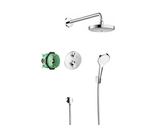 Colonne de douche encastrée avec pommeau de douche et douchette hansgrohe Croma Select S chrome brillant 27295000