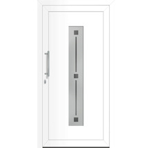 Porte d''entrée blanche avec insert en verre et poignée en acier inoxydable