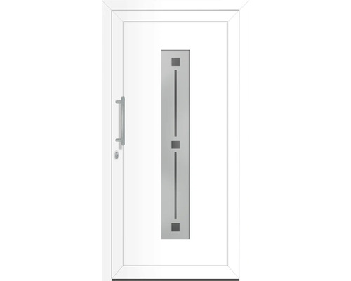 Porte d''entrée blanche avec insert en verre et poignée en acier inoxydable