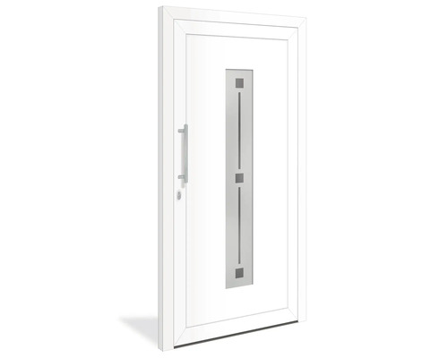 Porte d''entrée blanche avec insert en verre et poignée