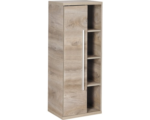 Armoire midi FACKELMANN Stanford chêne 106x42x32 cm 80037 Armoire avec porte et étagères ouvertes aspect bois