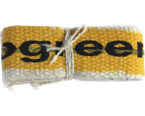 Chiffon de nettoyage jaune et blanc en tissu, attaché ensemble