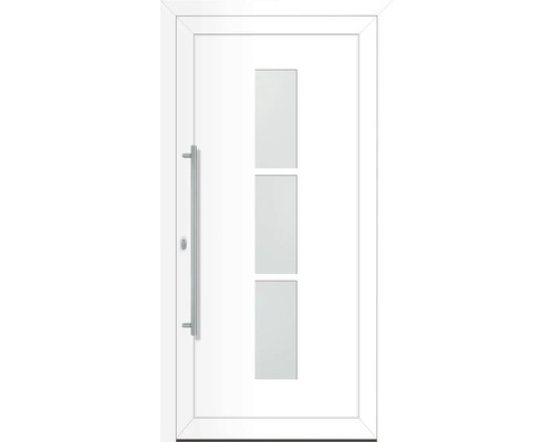 Porte d''entrée blanche avec trois inserts en verre et une poignée