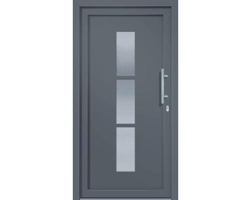 Porte d''entrée avec trois vitrages et une poignée barre