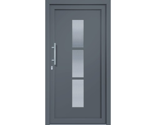 Porte d''entrée avec trois inserts en verre rectangulaires et une poignée