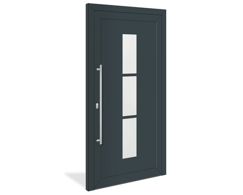 Porte d''entrée avec insert en verre et poignée en acier inoxydable