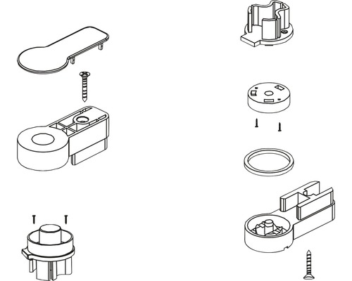 Charnière avec mécanisme de levage basano pour porte pivotante basano Modena Schéma éclaté d''un produit avec pièces détachées et vis
