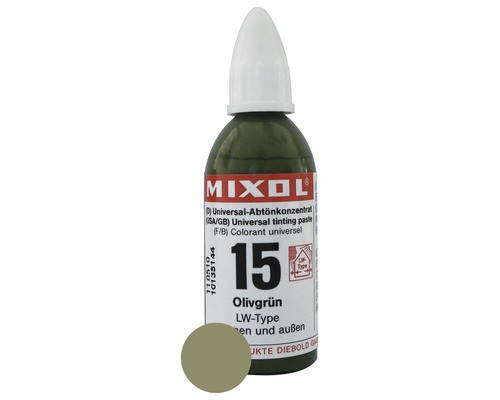 Concentré de colorant MIXOL® 15 vert olive 20 ml Concentré de teinture universel Olive verte dans une bouteille