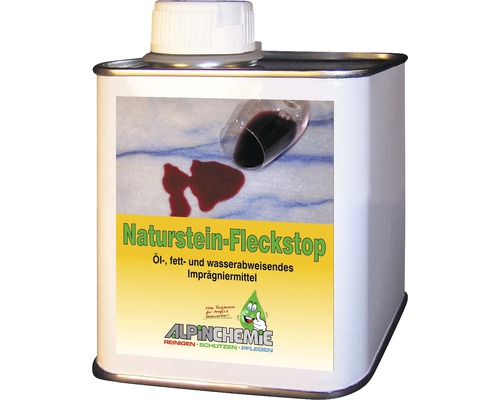 Fleckstop pour pierre naturelle 0,5 litre Détachant pour pierre naturelle dans une boîte métallique