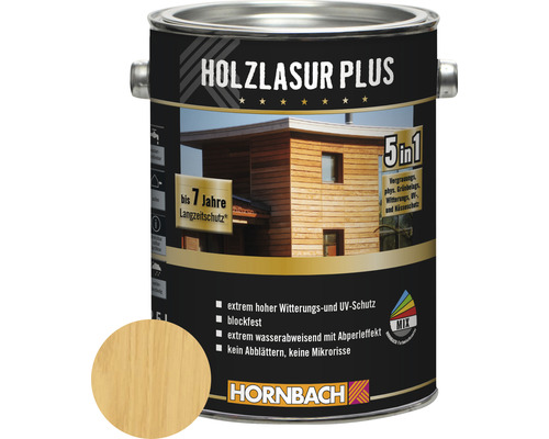 Lasure pour bois HORNBACH Plus incolore 2,5 l Pot de lasure pour bois Plus pour bois avec protection UV et intempéries