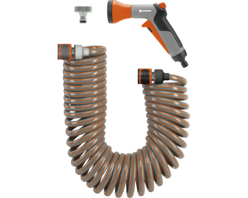 Kit de tuyau spiralé Gardena avec pistolet de nettoyage et raccord de robinet