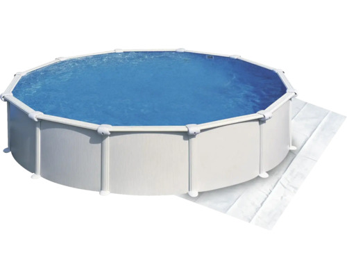 Piscine hors sol avec paroi en acier et remplie d''eau