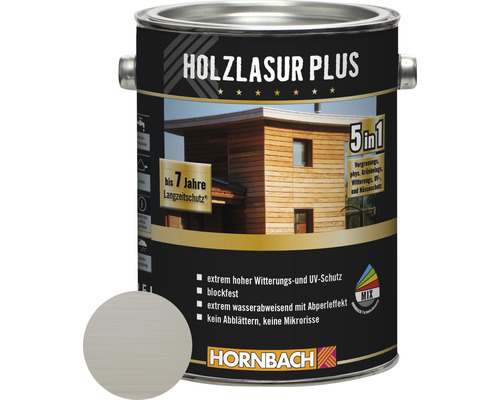 Lasure pour bois HORNBACH Plus gris argent 2,5 l Boîte de lasure pour bois Plus avec protection longue durée jusqu''à sept ans