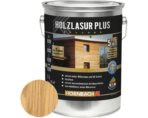 Lasure pour bois HORNBACH Plus pin 5 l Lasure pour bois Plus en seau de 5 litres