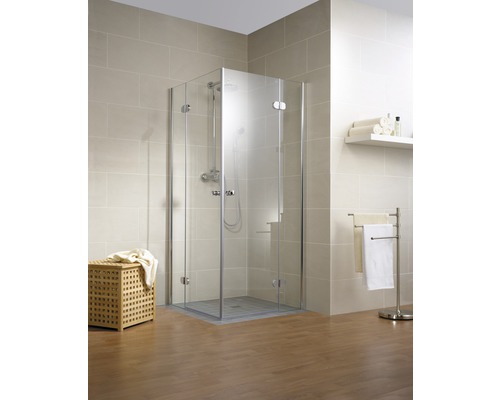 Douche accès d'angle avec porte pivotante Schulte MasterClass 80x80 cm verre transparent couleur du profilé chrome avec charnière pendulaire-0