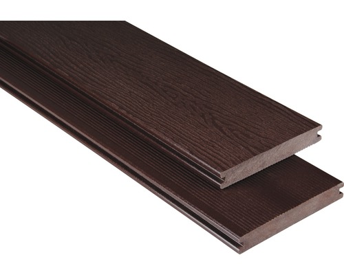 Lame de terrasse Konsta en bois composite Masivo profilé plein structuré 20x145 mm (au mètre à partir de 1000 mm jusqu'à 6000 mm max.) marron foncé