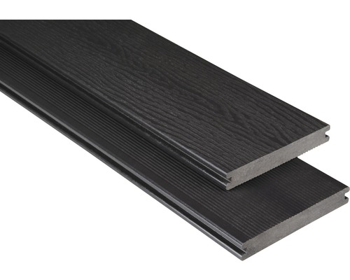Lame de terrasse Konsta en bois composite Masivo profilé plein structuré 20x145 mm (au mètre à partir de 1000 mm jusqu'à 6000 mm max.) gris foncé