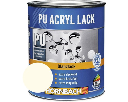 Laque couleur PU HORNBACH laque acrylique brillante RAL 9010 blanc pur 750 ml