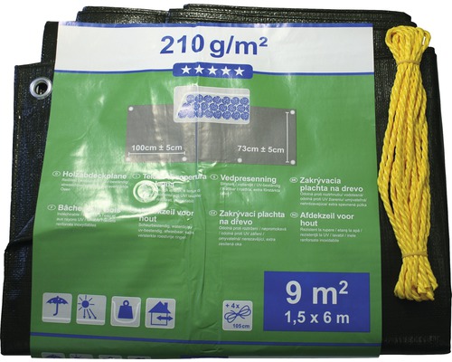 Holzabdeckplane neun Quadratmeter mit gelber Kordel