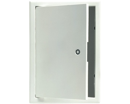 Porte de révision Softline tôle d'acier zinguée blanc RAL 9016 avec fermeture à clé carrée verrouillable encastrée et cadre en 4 parties 40 x 50 cm