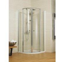 Cabine de douche d''angle avec robinetterie de douche et pommeau de douche dans une salle de bain