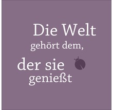 Das Zitat: Die Welt gehört dem, der sie genießt, mit einem Marienkäfer.