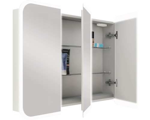 Armoire de toilette ouverte avec étagères en verre pour la salle de bain