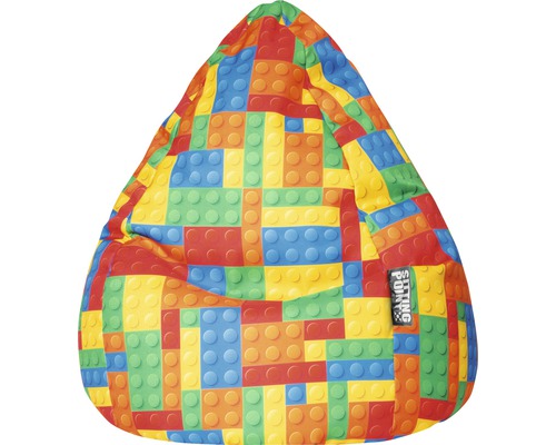 Pouf coussin Sitting Point Beanbag Bricks XL env. 220 litres multicolore 70x110 cm Pouf avec motif de blocs de construction