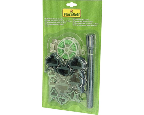 Pflanzenhalter-Set, Pflanzenclips, Bindedraht FloraSelf Kunststoff 61 teilig FloraSelf Pflanzenhalterset, 61-teilig, zur Pflanzenbefestigung