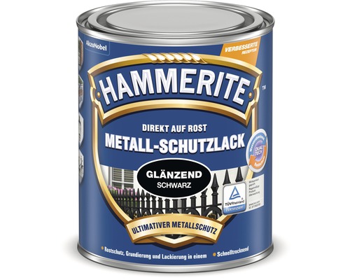 Laque de protection pour métaux HAMMERITE noir brillant 2.5 L Peinture de protection des métaux Hammerite directement sur la rouille, noir brillant, en pot