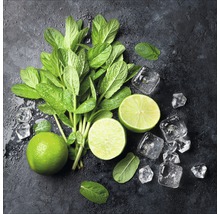 Bündel Minze mit Limetten und Eiswürfeln
