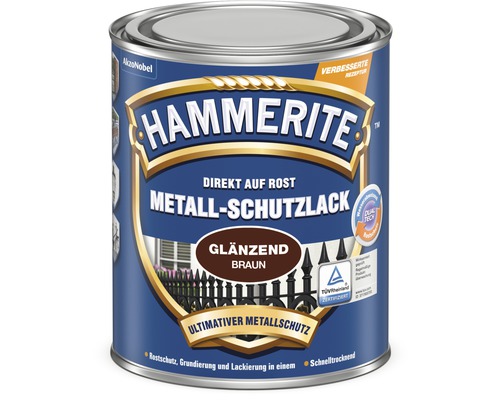 Laque de protection pour métaux HAMMERITE brun brillant 2.5 L Hammerite peinture de protection métaux directement sur rouille, brun, brillant