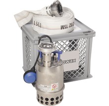 Kit pompe submersible pour débordement et inondation Nowax STPN 600 y compris panier de support/filtration avec couvercle verrouillable et tuyau C 15 m (lance à incendie)-thumb-1