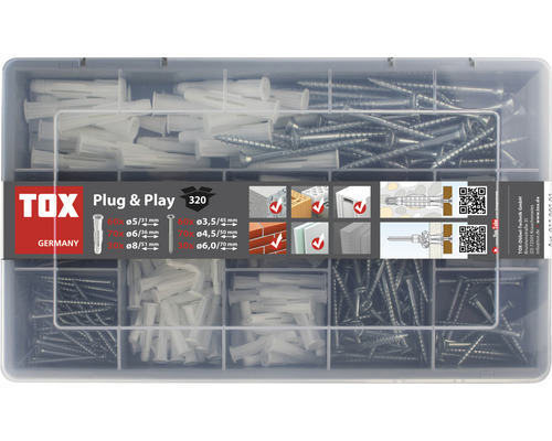 Coffre d'assortiment Plug & Play Tox, 320 pièces TOX Jeu de chevilles et de vis, 320 pièces, pour différents matériaux