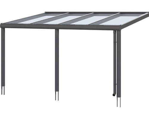 Auvent de terrasse avec toit transparent et gouttière