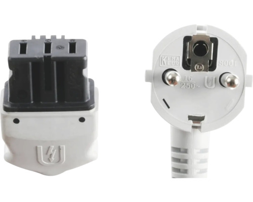 Weißer Stecker mit schwarzem Einsatz