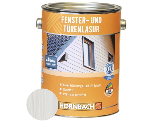 Lasure pour portes et fenêtres HORNBACH blanc 2,5 L Lasure pour fenêtres et portes Hornbach dans un pot de peinture