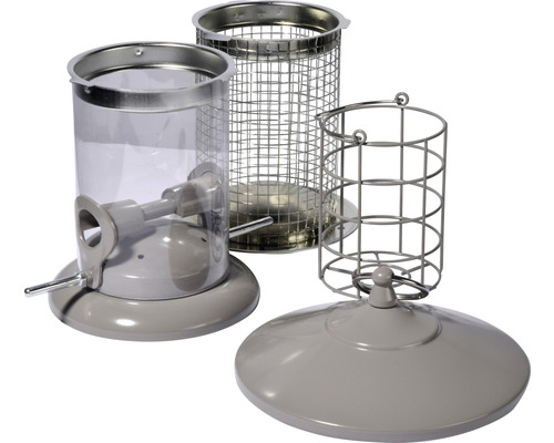 Colonne d'alimentation multifonction XXL métal 16x16x50 cm Mangeoire à oiseaux avec silo à nourriture, distributeur de nourriture et treillis métallique