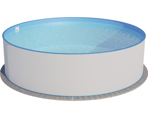 Ensemble de piscine hors sol à paroi en acier Planet Pool ronde Ø 450x120 cm avec groupe de filtration à sable, échelle, skimmer intégré, sable de filtration et flexible de raccordement blanc