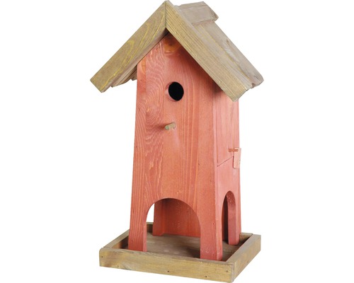 Vogelfutterhaus und Nistkasten 26,5x18,5x45 cm rot-braun Vogelhaus aus Holz mit Einflugloch und Futterstelle