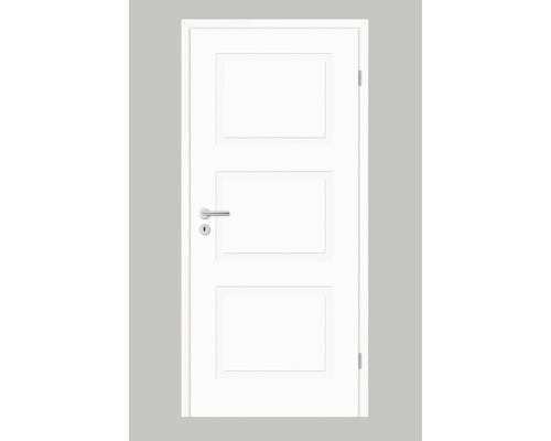 Pertura Zimmertür Mila 02 Design weiß lackiert (ähnlich RAL 9003) 86,0x198,5 cm Rechts Weiße Innentür mit drei rechteckigen Füllungen und Türdrücker