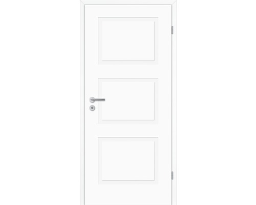 Porte intérieure blanche avec trois panneaux rectangulaires et poignée en métal