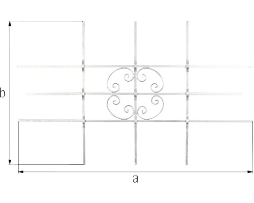 Grille de fenêtre avec motif décoratif et indications de taille